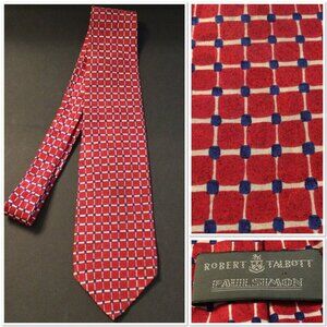 Robert Talbot Silk Tie Red Blue Square Check Geometric Print Preppy Academia